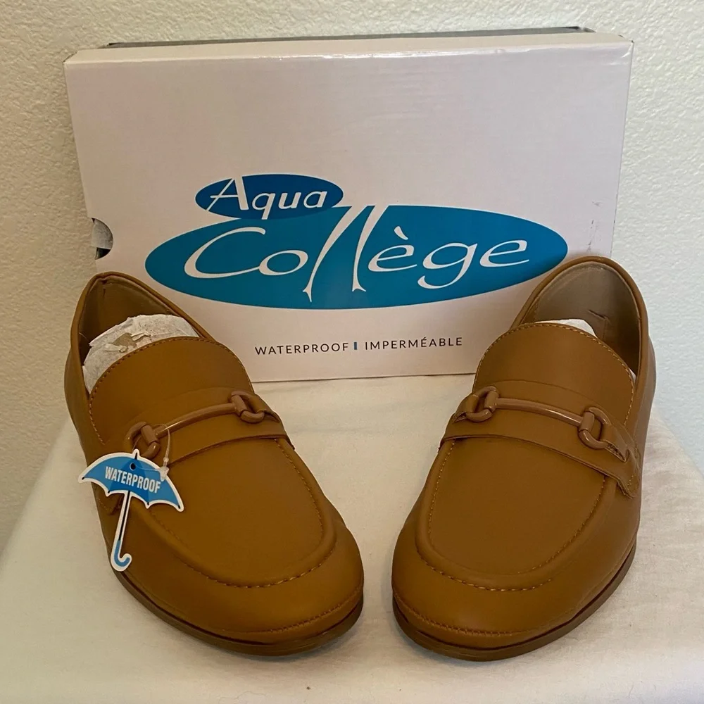 Aqua College Tan Leather Bossy Waterproof Loafers Size 10 NWT - Picture 2 of 9